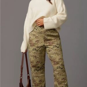 PILCRO Anthropology Green Woodland Print Izzie Barrel Leg Pants 2X